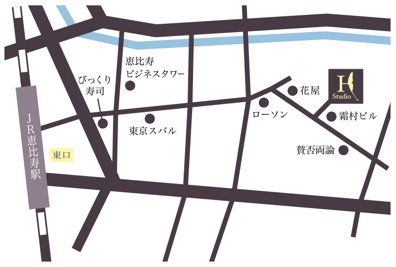 JR恵比寿駅、東京メトロ日比谷線 恵比寿駅からのルート
